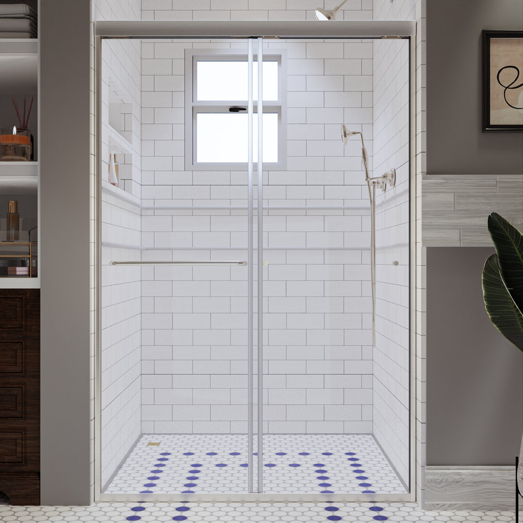 44'' - 48'' W x 72" H Double Sliding Semi-Frameless Shower Door with SGCC Certified Clear Glass